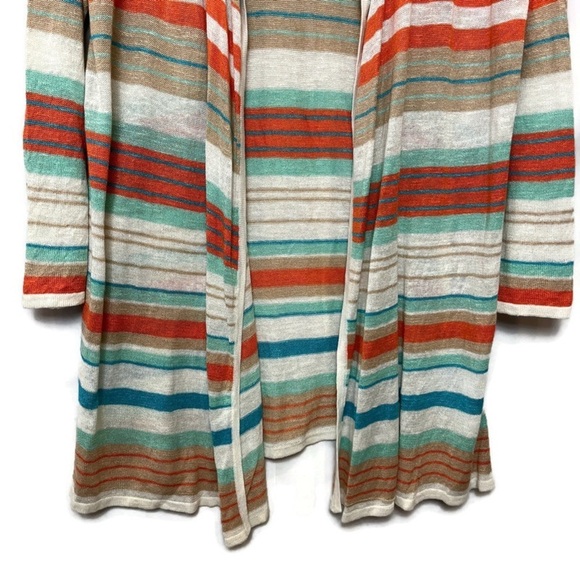 Womens Linen Blend Longline Striped Waterfall Cardigan Sweater Size Large Beachy - Picture 5 of 9